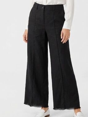 LOFT Black Wide-Leg Fringe-Hem Pants